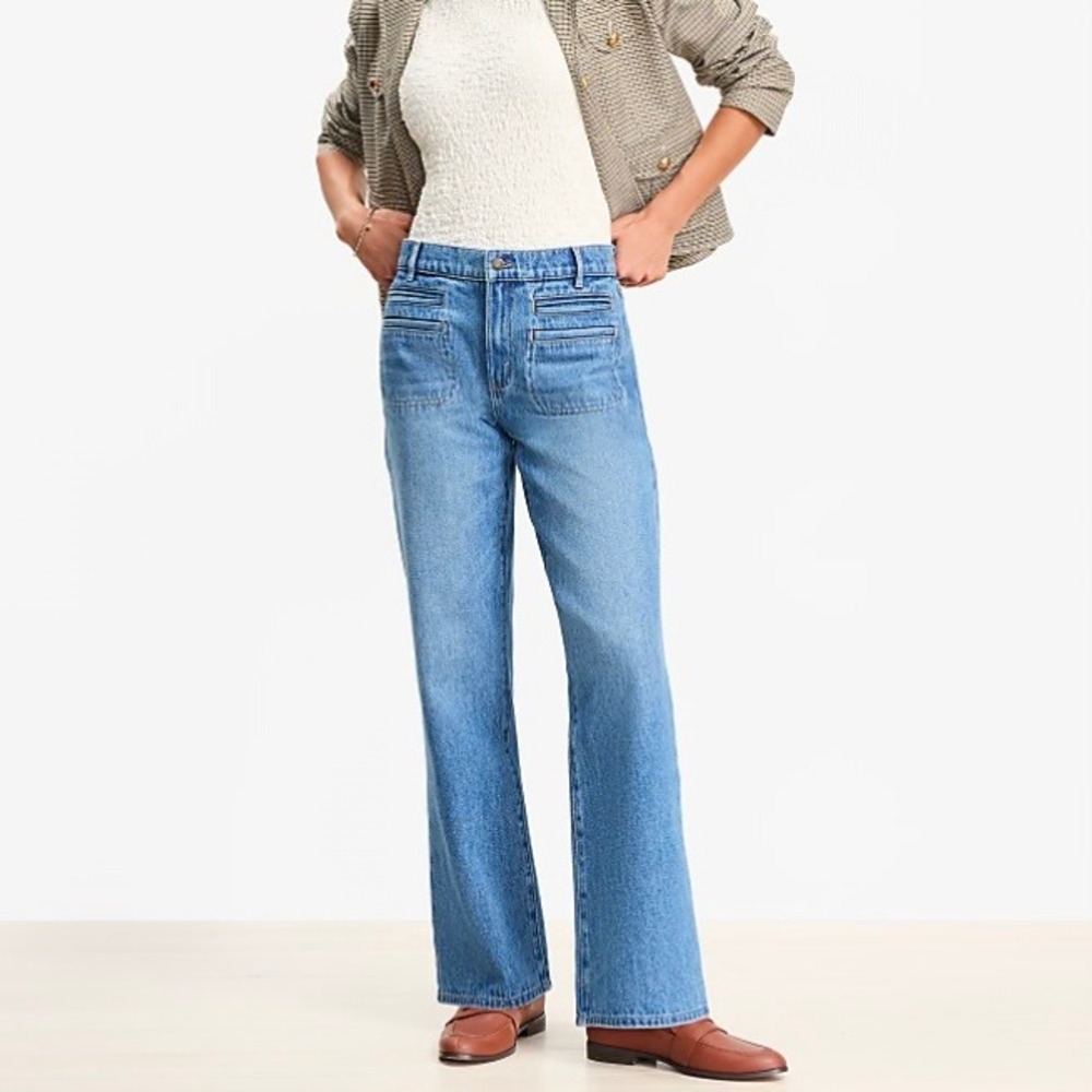 Loft The Relaxed Straight Leg Petite Mid‎ Rise Blue Denim Jeans Womens 33P 16P